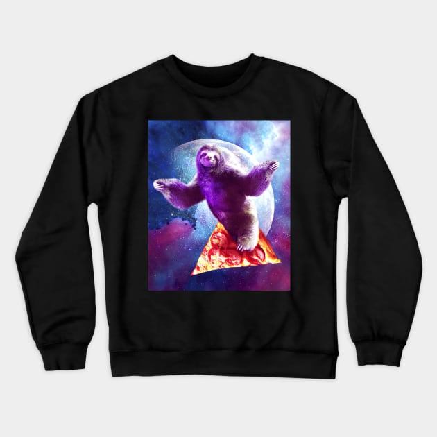 Funny Space Sloth With Pizza Crewneck Sweatshirt by Random Galaxy